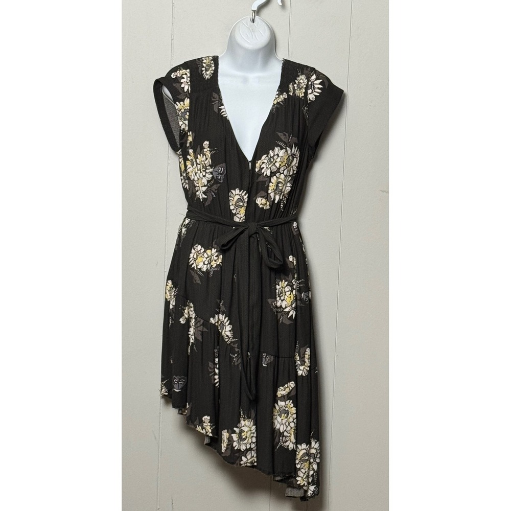 NWT Free People Black Comb Floral Asymmetrical Mini Dress Size 2